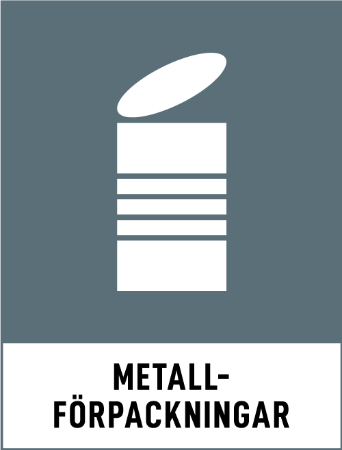 Symbolen för metallförpackningar - en vit konservburk mot en grå bakgrund