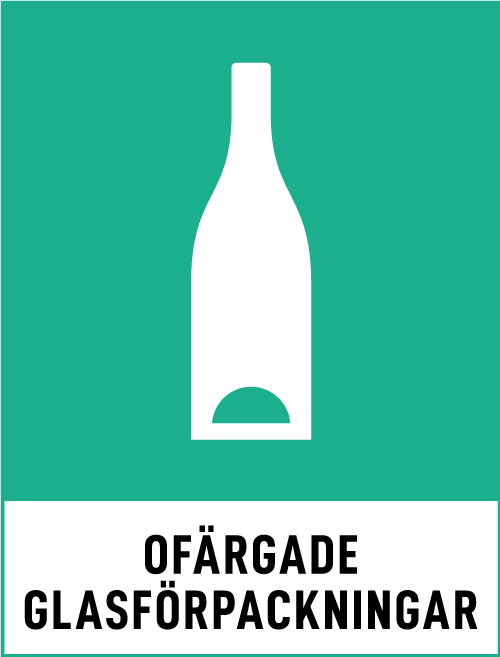 Symbolen för ofärgade glasförpackningar - en vit flaska mot en grön bakgrund