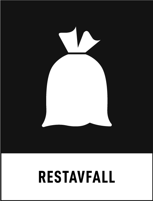 Symbolen för restavfall - en vit soppåse mot en svart bakgrund